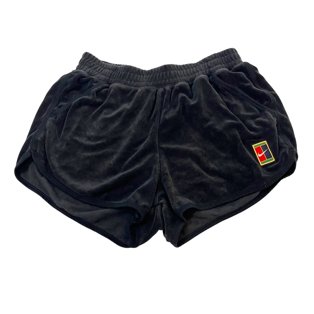 Nike Court Heritage Black Terry Tennis Shorts Loose Fit Athleisure Womens Medium